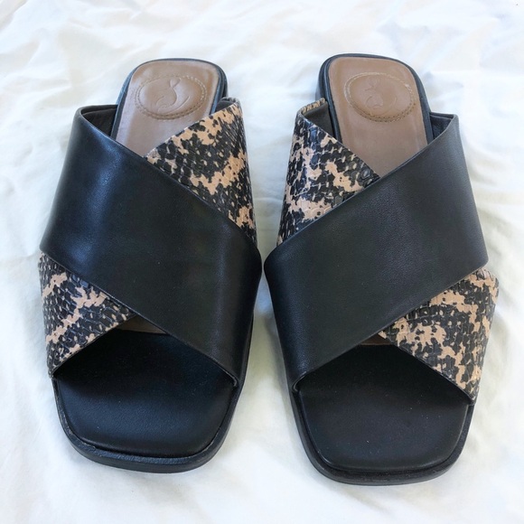 SAM EDELMAN | IDINA LEATHER BLACK SESAME SLIDE SANDAL SIZE 6 FAUX SNAKESKIN - Picture 4 of 9